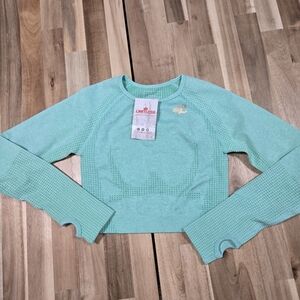 Limetless Cropped Compression Longsleeve Mint Active Top w/ Thumbholes NWT